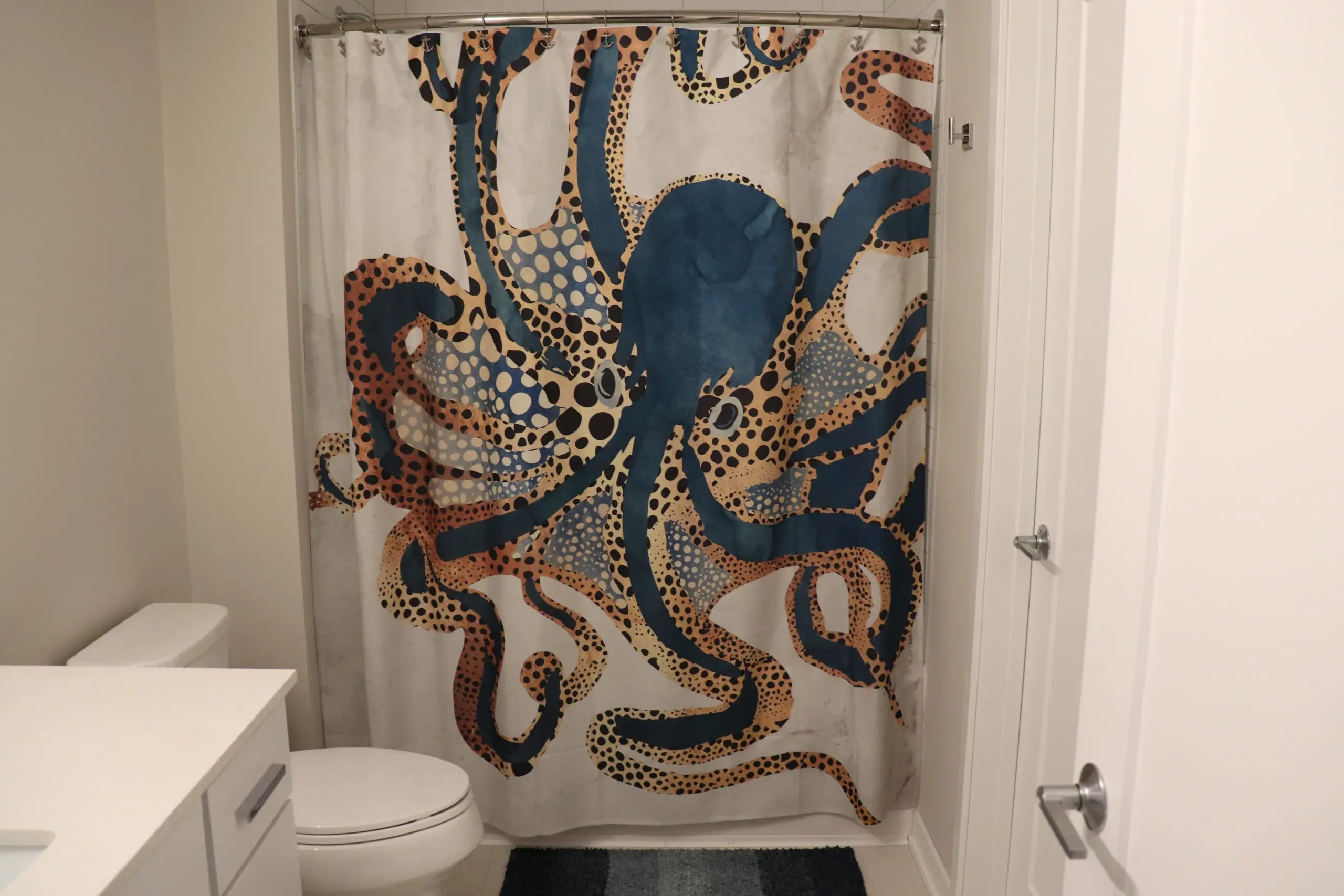 Blue and Gold Octopus Shower Cover
