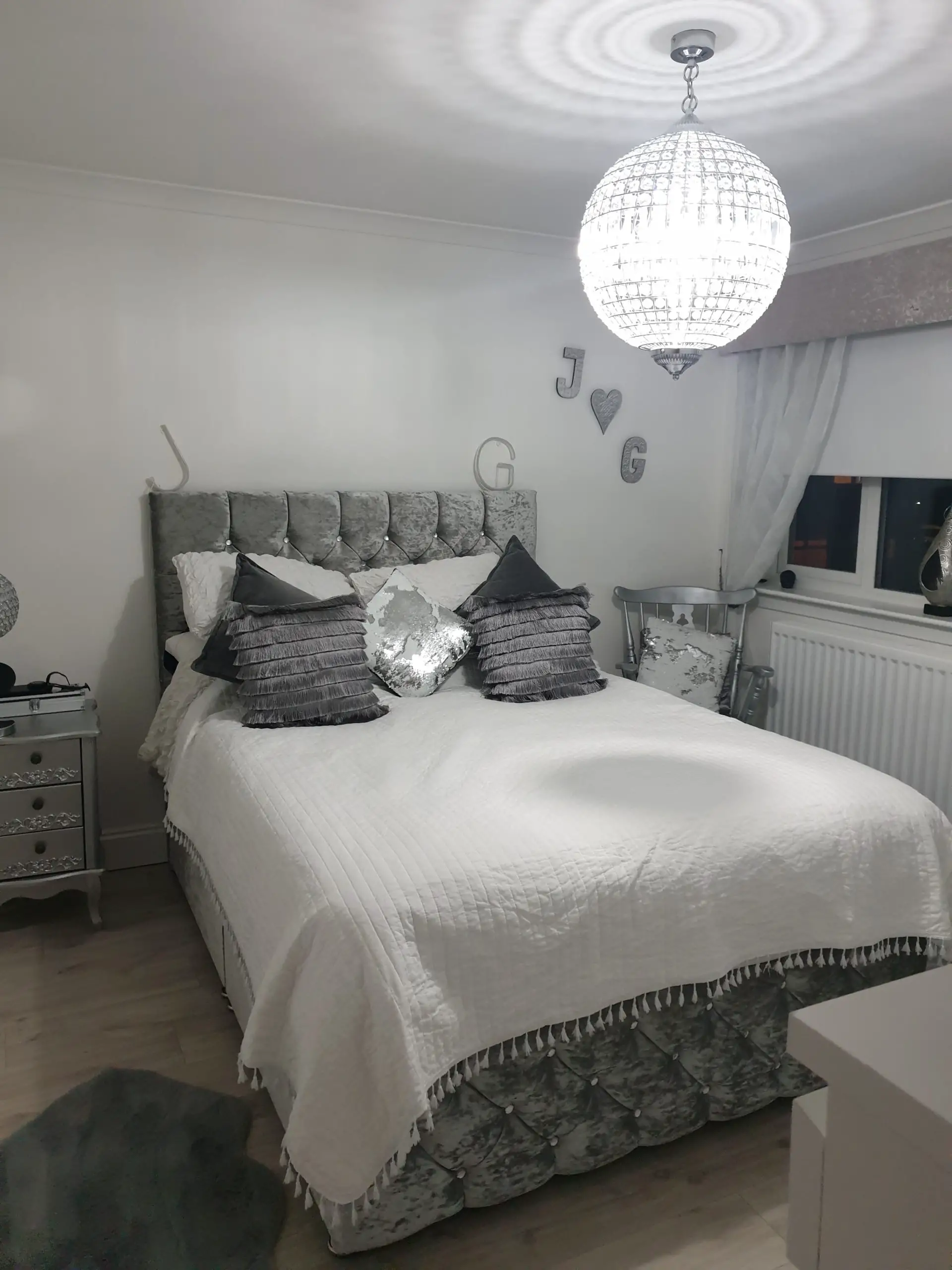 Gray and White Bedroom with Dome Light for Comfort Sleeping