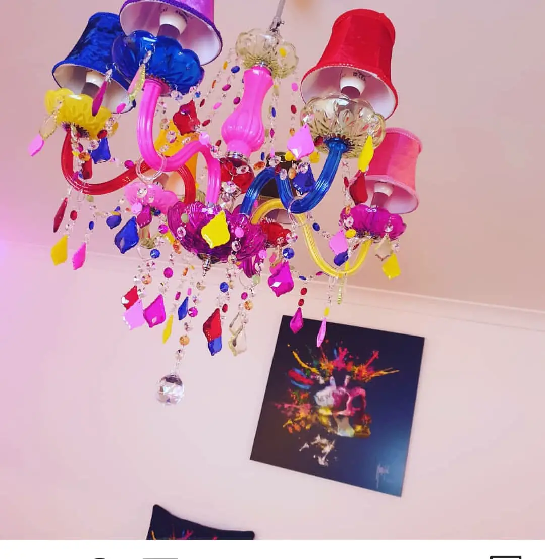 Rainbow Skull with Colorful Chandelier