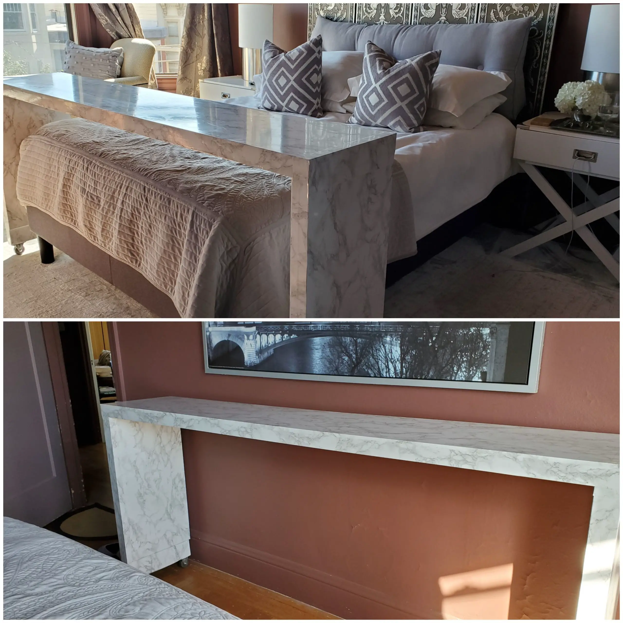 Bedroom Over Bed Marble Table Slid Out