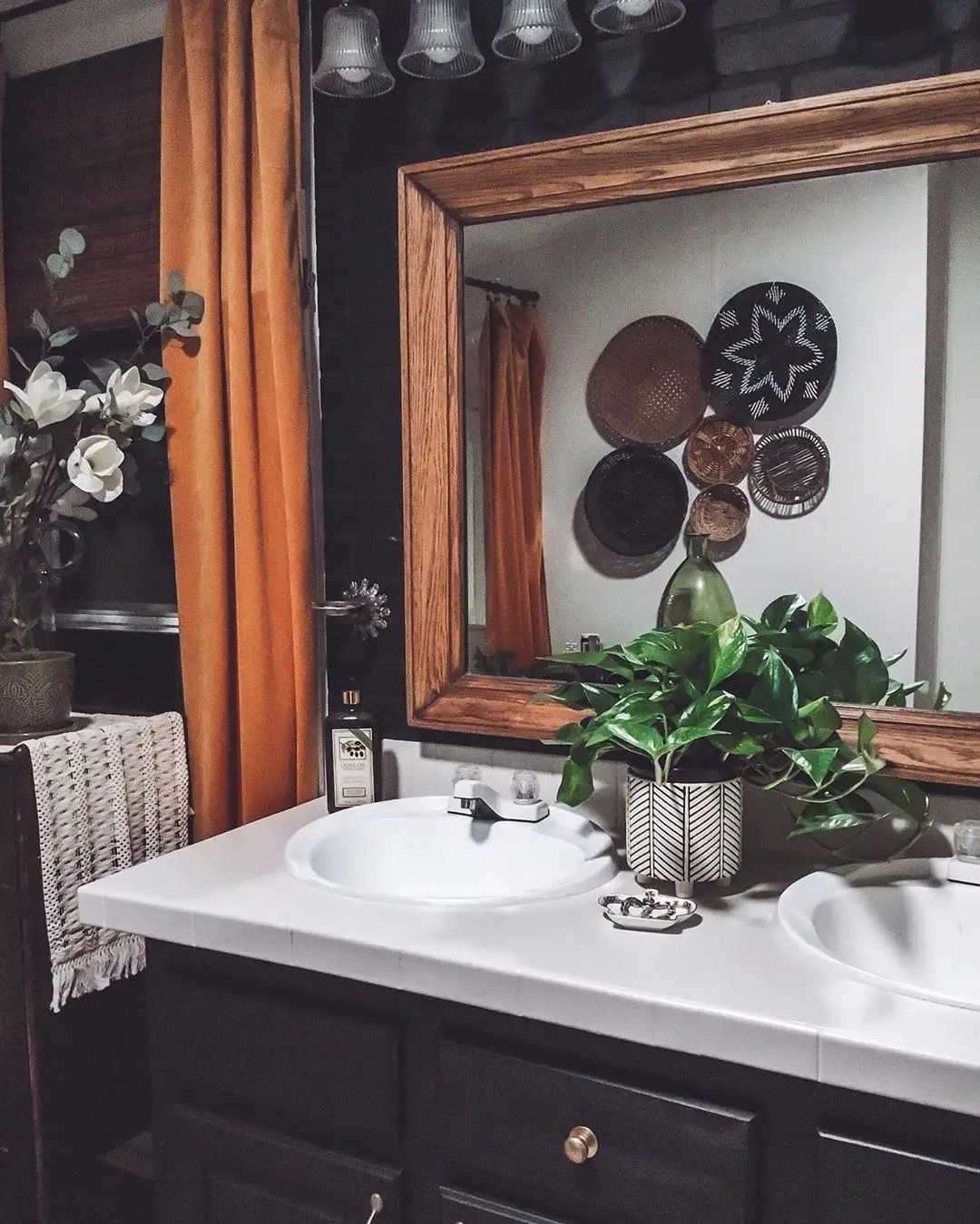 White Counter Bathroom Sink with Plant